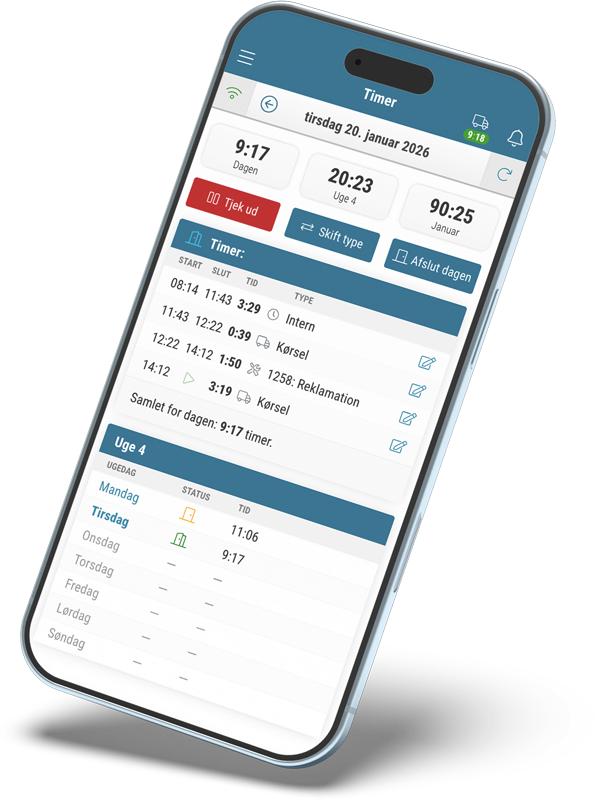 Nem timeregistrering i appen